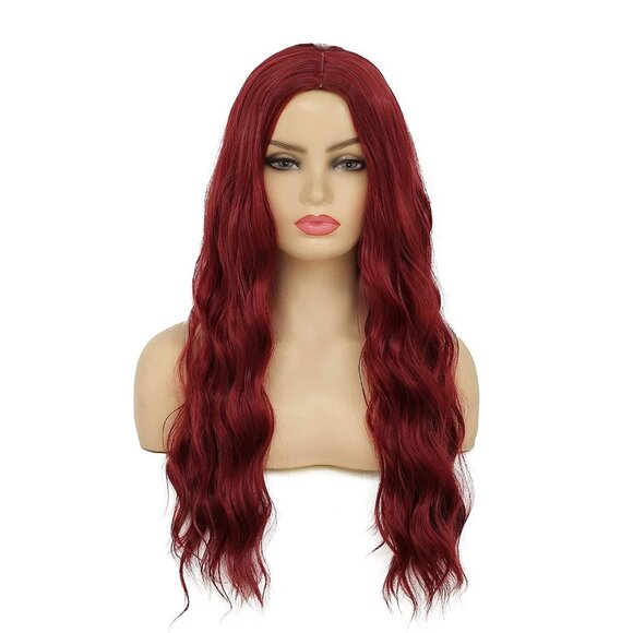 Long Middle Part Wine Red Wig - Picture 1 of 3